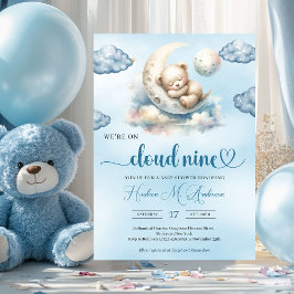 Invitación Nube de osito de peluche azul azul acuarela nueve