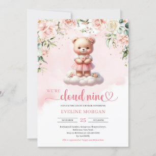 Invitación Nube de oso de peluche de nueve chicas de ducha de