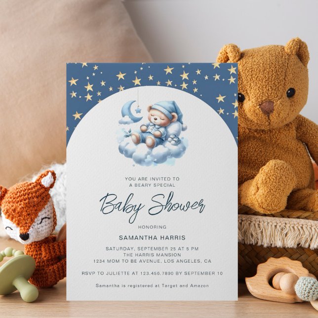Invitación Nube de oso durmiente y estrellas ducha de bebé az (Subido por el creador)
