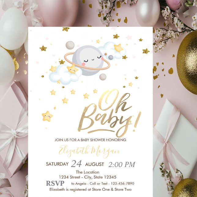Invitación Nube de Planetas Bebé Estrellas Fiesta de Bienveni (Subido por el creador)