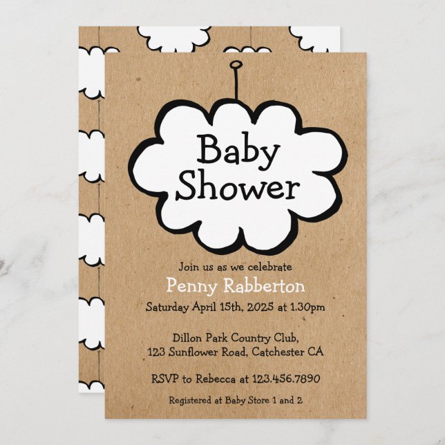 Invitación Nube en un Baby Shower de String Rustic Kraft (Anverso / Reverso)