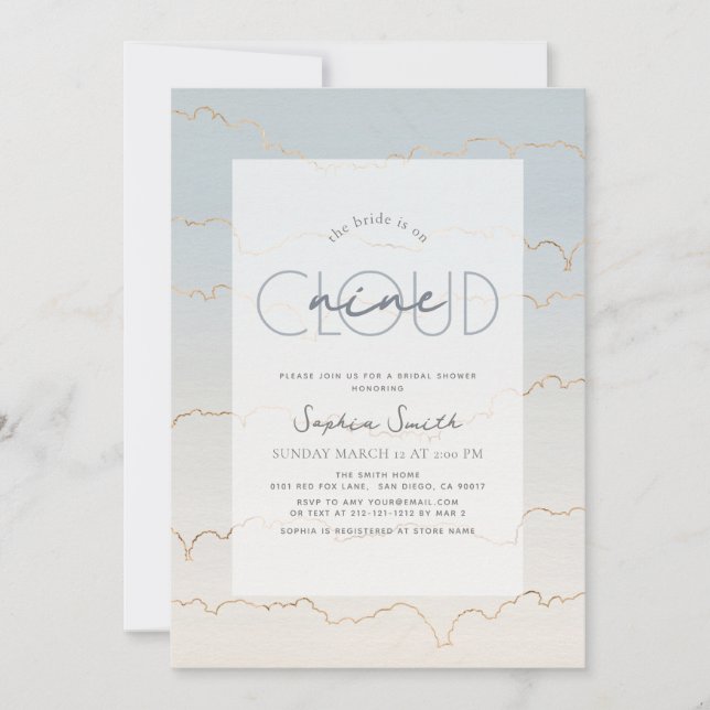 Invitación Nube Lin 9 Blue Sky Watercolor Brillante (Anverso)