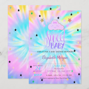 Invitación Nube Linda, Estrellas, Dulce Bebe Tie Dye Baby Sho