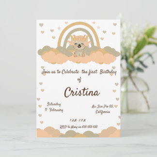 Invitación Nube Mágica Arcoíris Koala Oso Fiesta