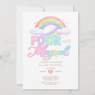 Invitación Nube mágica de arcoíris pastel cumpleaños 4