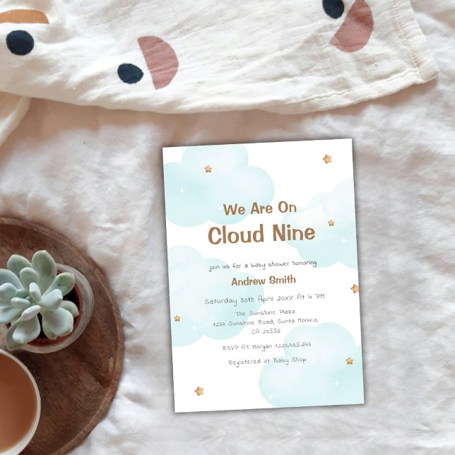 Invitación Nube neutral de género Nueve estrellas Baby Shower (Gender Neutral Cloud Nine Stars Baby Shower Invitation)