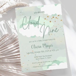 Invitación Nube neutral de género Nueve Sage Green Baby Showe