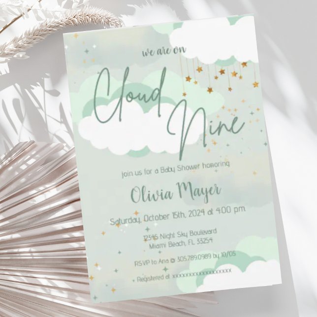 Invitación Nube neutral de género Nueve Sage Green Baby Showe (Subido por el creador)
