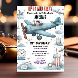 Invitación Nube Nueva 9 Vuelos Cute Sky Joy Airplane 1er cump