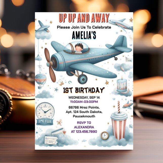 Invitación Nube Nueva 9 Vuelos Cute Sky Joy Airplane 1er cump (Subido por el creador)