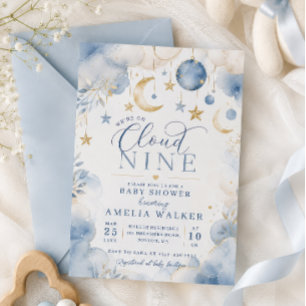 Invitación Nube Nueve Lluvia de Luna y Estrellas para el Bebe