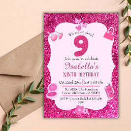 Invitación Nube purpurina rosa 9 linda moda vibrante cumpleañ