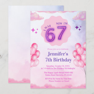 Invitación Nube Rosa “Tenía 6 Ahora Tengo 7” Cumpleaños de Ni