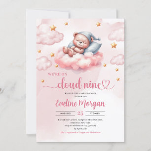 Invitación Nube rosa y dorada nueve chicas de ducha de bebé