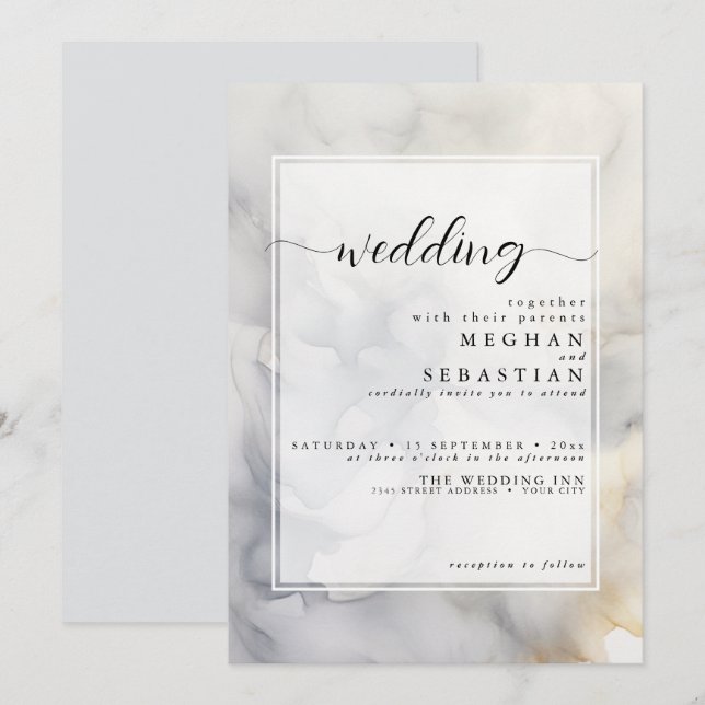 Invitación Nube suave elegante de oro gris y pálido (Anverso / Reverso)