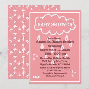 Invitación Nube y rociadores Baby Shower rosa y blanco