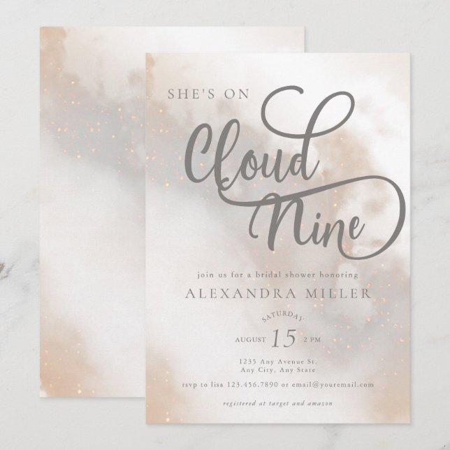 Invitación Nubes acuarelas | Moderna Ducha de Novias (Anverso / Reverso)