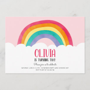 Invitación Nubes arcoiris Chica rosado divertido cumpleaños i