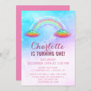 Invitación Nubes arcoiris Chicas primer Fiesta de cumpleaños