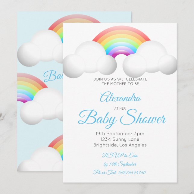 Invitación Nubes arcoiris coloridas de Baby Shower (Anverso / Reverso)
