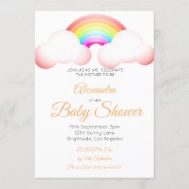 Invitación Nubes arcoiris coloridas rosa de Baby Shower