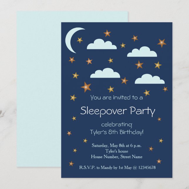 Invitación Nubes azules de las estrellas del oro Fiesta de la (Anverso / Reverso)
