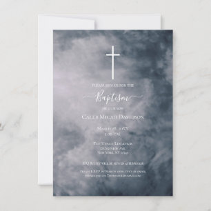 Invitación Nubes Azules Melancólicas Cruz Celestial Bautismo 