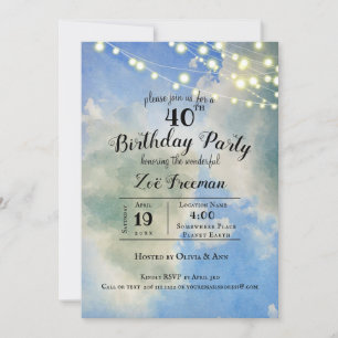 Invitación Nubes azules y blancas   Azul 40 cumpleaños
