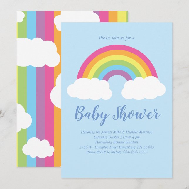 Invitación Nubes Baby Shower Rainbow Pastel (Anverso / Reverso)