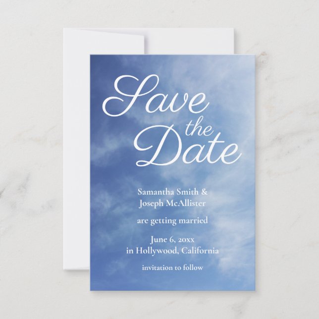 Invitación Nubes Brumosas Cielo Azul Foto Guardar la Fecha (Anverso)