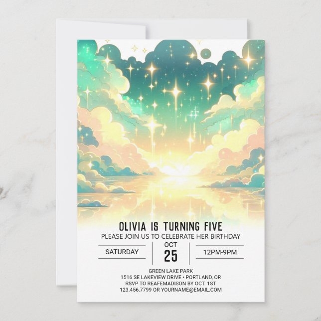 Invitación Nubes Celestiales de Cumpleaños Digital (Anverso)