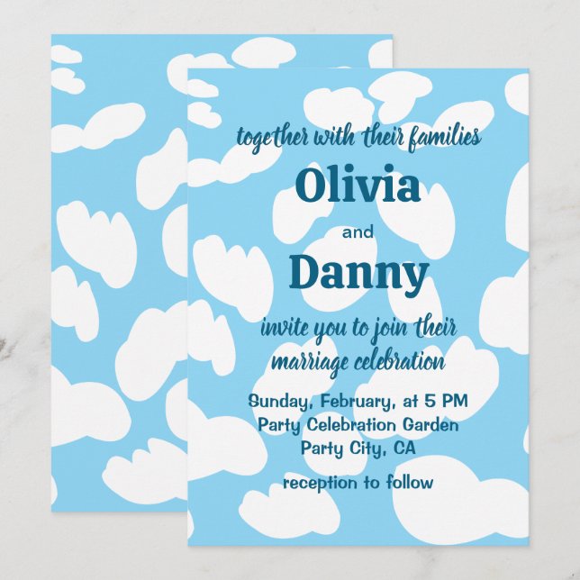 Invitación Nubes Cielo Azul Nubes Boda (Anverso / Reverso)