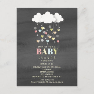Invitación Nubes + Corazón Acuarela Baby Shower Neutral