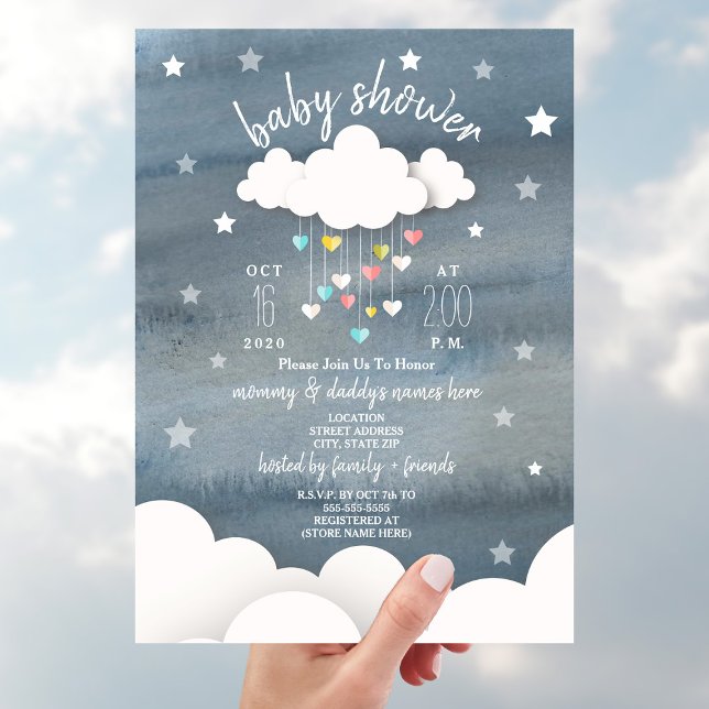 Invitación Nubes Corazones + Estrellas Baby Shower neutral (Subido por el creador)