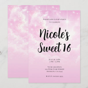Invitación Nubes de Algodón de Azúcar Rosa Cielo Estrellado F