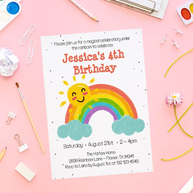 Invitación Nubes de arcoiris agudas cumpleaños de niños (Subido por el creador)