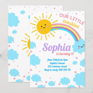 Invitación Nubes de arcoiris brillantes de sol rosado Cumplea