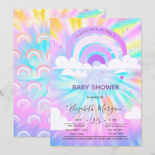 Invitación Nubes de arcoíris corazones Tie Dye Baby Shower