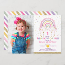 Invitación Nubes de arcoiris giratorias Confetti Oro rosado C