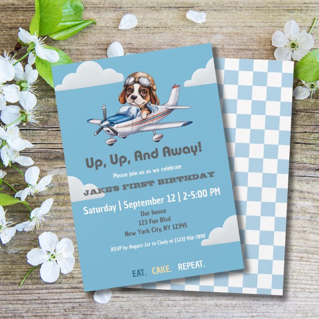 Invitación Nubes de avión de piloto de perro lindo, primer cu (Subido por el creador)