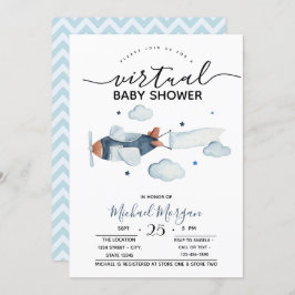 Invitación Nubes de avión Zigzag Virtual Baby Shower