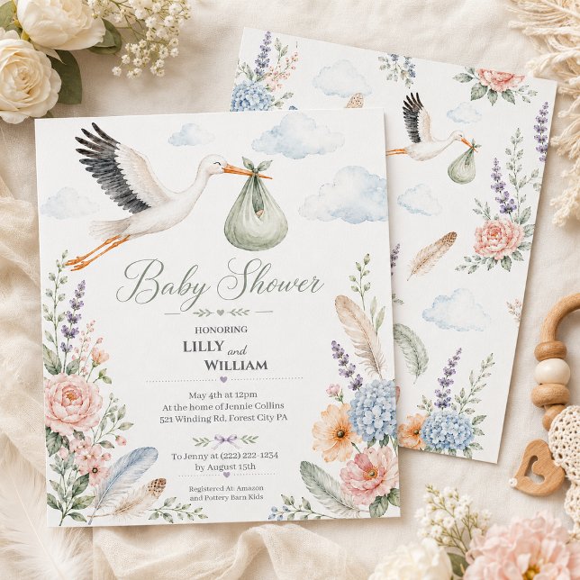 Invitación Nubes de Cigüeña Fiesta de Bebé Vintage (Subido por el creador)