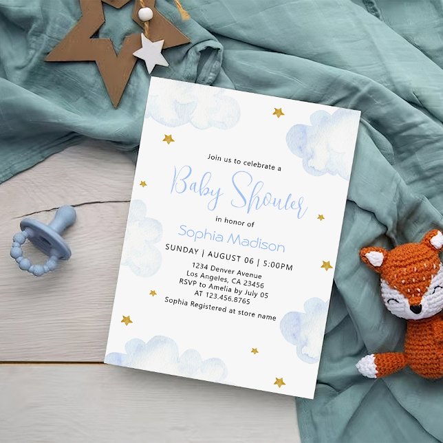 Invitación Nubes de color azul bebé niño ducha (Subido por el creador)