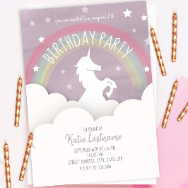 Invitación Nubes de cumpleaños de Unicornio + acuarela de est