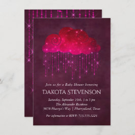 Invitación Nubes de lluvia esparcen | Baby Shower rosa oscuro