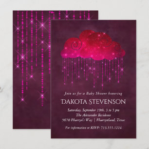 Invitación Nubes de lluvia esparcen Baby Shower rosa oscuro