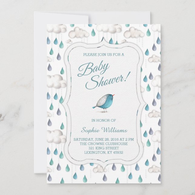Invitación Nubes de lluvia y gotas de agua Baby Shower (Anverso)