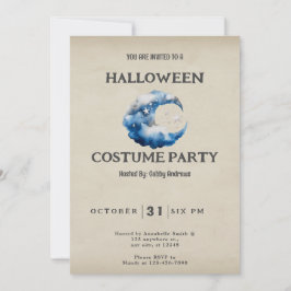 Invitación Nubes de luna creciente y estrellas vintage Hallow
