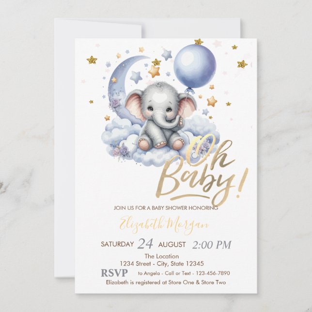 Invitación Nubes de osito estrellas globo ducha de bebé (Anverso)