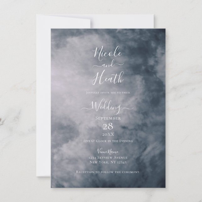 Invitación Nubes del Cielo Azul Melancólico Boda Celestial (Anverso)